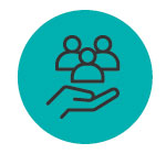 Hand outstretched holding an outline of three people.