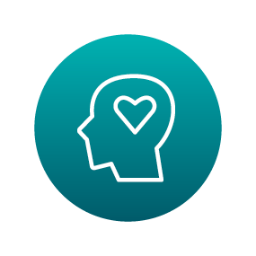 Side profile of a head with a heart inside it representing strong psychological safety.