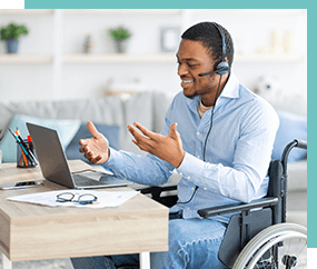 Male virtually presenting something on his laptop
